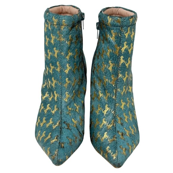 Jeffery Campbell Handmade Teal & Gold Horse Houndstooth Ankle Boots 8.5M‎ - Picture 4 of 9